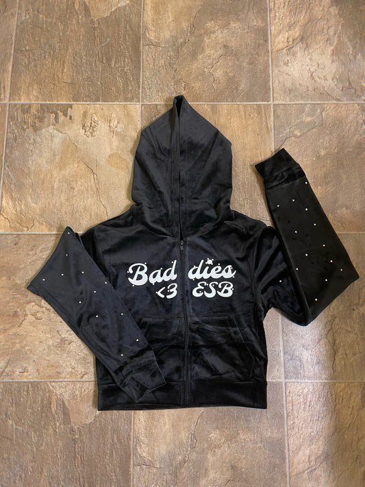 ESB EASTSIDE BADDIES BLACK VELVET RHINESTONE CROP TOP JACKETS