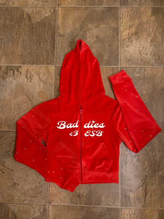 ESB EASTSIDE BADDIES RED VELVET RHINESTONE CROP TOP JACKETS